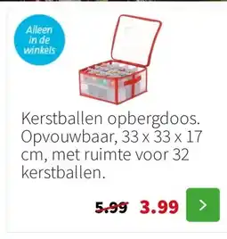 Intratuin Kerstballen opbergdoos. Opvouwbaar, 33 x 33 x 17 cm, met ruimte voor 32 kerstballen. aanbieding
