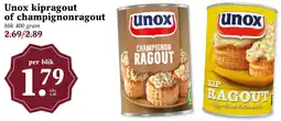 Coop Unox kipragout of champignonragout aanbieding