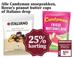CoopCompact Alle Candyman snoepzakken, Reese's peanut butter cups of Italiano drop aanbieding