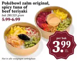 Coop Pokébowl zalm original, spicy tuna of beef teriyaki aanbieding