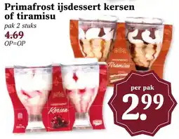 Coop Primafrost ijsdessert kersen of tiramisu aanbieding