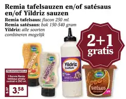 Coop Remia tafelsauzen en/of satésaus en/of Yildriz sauzen aanbieding