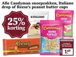 Coop Alle Candyman snoepzakken, Italiano drop of Reese's peanut butter cups aanbieding