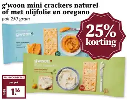 Coop g'woon mini crackers naturel of met olijfolie en oregano aanbieding