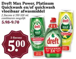 Coop Dreft Max Power, Platinum Quickwash en/of quickwash vloeibaar afwasmiddel aanbieding