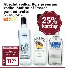 Coop Absolut vodka, Bols premium vodka, Malibu of Passoã passion fruits aanbieding