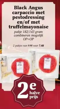 Boon`s Markt Black Angus carpaccio met pestodressing en/of met truffelmayonaise aanbieding