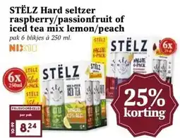 Boon`s Markt STËLZ Hard seltzer raspberry/passionfruit of iced tea mix lemon/peach aanbieding