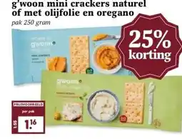 Boon`s Markt g'woon mini crackers naturel of met olijfolie en oregano aanbieding