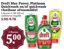 Boon`s Markt Dreft Max Power, Platinum Quickwash en/of quickwash vloeibaar afwasmiddel aanbieding