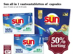 Boon`s Markt Sun all in 1 vaatwastabletten of -capsules aanbieding