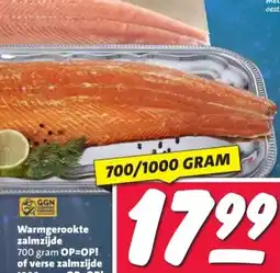 Nettorama Warmgerookte zalmzijde , of verse zalmzijde aanbieding