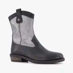 Scapino Braqeez leren meisjes western boots zwart zilver aanbieding