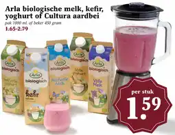 Coop Arla biologische melk, kefir, yoghurt of Cultura aardbei aanbieding