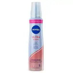 Trekpleister NIVEA Hold 5 Ultra Strong Styling Haarmousse aanbieding