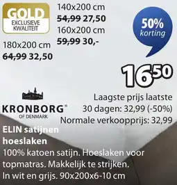 Jysk Kronborg Elin satijnen hoeslaken aanbieding