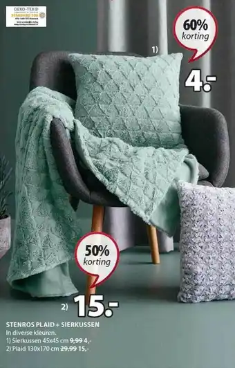 Jysk Stenros Plaid + Sierkussen aanbieding