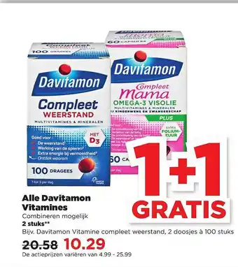 PLUS Alle Davitamon Vitamines 1+1 Gratis aanbieding