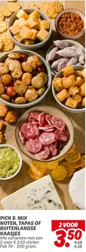 Dekamarkt Pick & mix noten, tapas of buitenlandse kaasjes aanbieding