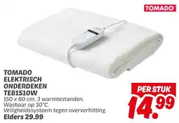 Dekamarkt Tomado elektrisch onderdeken TEB1510W aanbieding
