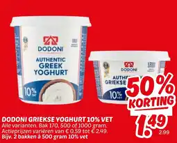 Dekamarkt Dodoni griekse yoghurt 10% vet aanbieding