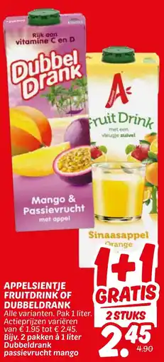Dekamarkt Appelsientje fruitdrink of dubbeldrank aanbieding
