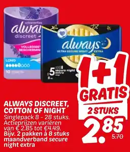 Dekamarkt Always discreet, cotton of night aanbieding