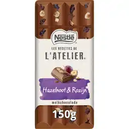 Albert Heijn L'Atelier Melkchocoladereep hazelnoot & rozijn aanbieding