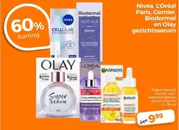 Trekpleister Nivea, L'Oréal Paris, Garnier, Biodermal en Olay gezichtsserum aanbieding