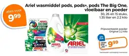 Trekpleister Ariel wasmiddel pods, pods+, pods The Big One, vloeibaar en poeder aanbieding