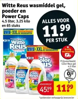 Kruidvat Witte Reus wasmiddel gel, poeder en Power Caps aanbieding