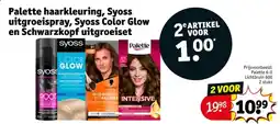 Kruidvat Palette haarkleuring, Syoss uitgroeispray, Syoss Color Glow en Schwarzkopf uitgroeiset aanbieding