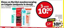 Kruidvat Elmex en Meridol mondverzorging en Colgate tandpasta in doosje aanbieding