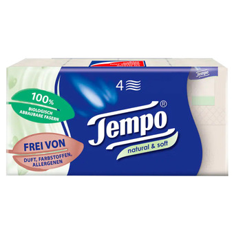 Jumbo Tempo Natural & Soft 8 x 9 zakdoekjes aanbieding