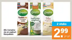 Albert Heijn Alle Campina vla en yoghurt literpakken aanbieding