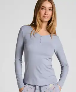 Hunkemoller Hunkemöller Pyjamatop met lange mouwen Henley Paars aanbieding