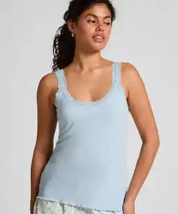 Hunkemoller Hunkemöller Rib Jersey Singlet met Kant Blauw aanbieding