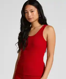 Hunkemoller Hunkemöller Geribde singlet van geborstelde jersey Rood aanbieding