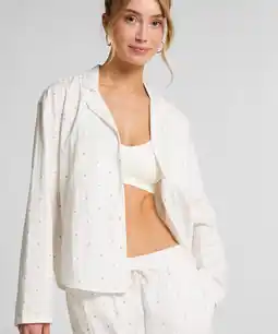 Hunkemoller Hunkemöller Jacquard Pyjamashirt met Lange Mouwen Blauw aanbieding