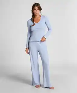 Hunkemoller Hunkemöller Geribde Pyjama Broek Blauw aanbieding