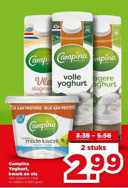 PLUS Campina Yoghurt, kwark en vla aanbieding