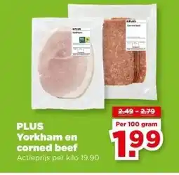 PLUS PLUS Yorkham en corned beef aanbieding