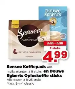 PLUS Senseo Koffiepads , en Douwe Egberts Oploskoffie sticks aanbieding