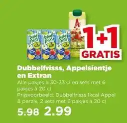 PLUS Dubbelfrisss, Appelsientje en Extran aanbieding