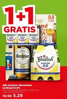 PLUS Alle Grolsch, Warsteiner en Brand 0.0% aanbieding
