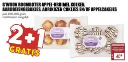 MCD Supermarkt G'WOON ROOMBOTER APPEL-KRUIMEL KOEKEN, AARDBEIENGEBAKJES, ABRIKOZEN CAKEJES EN/OF APPELCAKEJES aanbieding