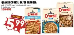 MCD Supermarkt QUAKER CRUESLI EN/OF GRANOLA aanbieding