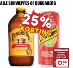 MCD Supermarkt ALLE SCHWEPPES OF BUNDABERG aanbieding