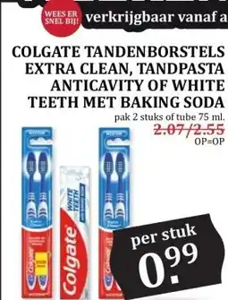MCD Supermarkt COLGATE TANDENBORSTELS EXTRA CLEAN, TANDPASTA ANTICAVITY OF WHITE TEETH MET BAKING SODA aanbieding