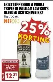 MCD Supermarkt ERISTOFF PREMIUM VODKA TRIPLE OF WILLIAM LAWSON'S BLENDED SCOTCH WHISKY aanbieding